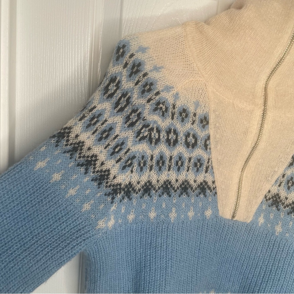 J. Crew Fair Isle Half-Zip Sweater Brushed Yarn Alpaca Wool Blend Cream/Blue XS - Picture 8 of 12